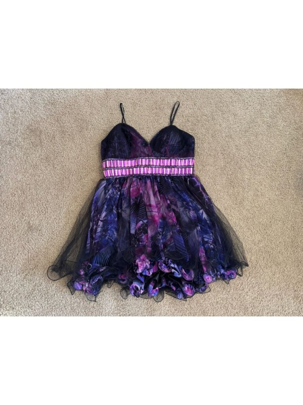 BLUSH PROM Beaded Black Purple Floral Cocktail Dress Party Holiday HOCO LARGE - Picture 2 of 10